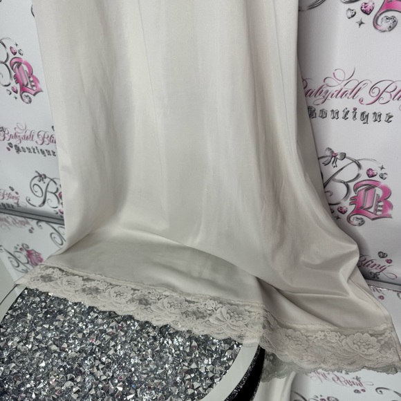 Dress long maxi light white Elegant Cream Lace Trim Nightgown Lacie vintage slip - Picture 9 of 12